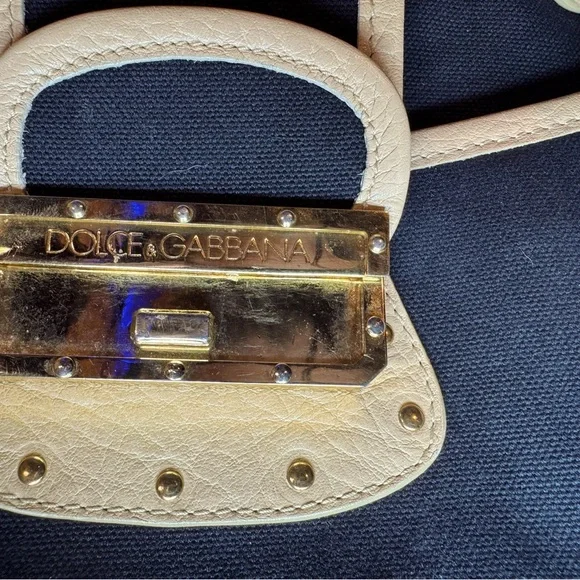 Dolce and Gabbana Tote Black Nylon Tan Leather Leopard Lining Rare Vintage - Picture 8 of 15